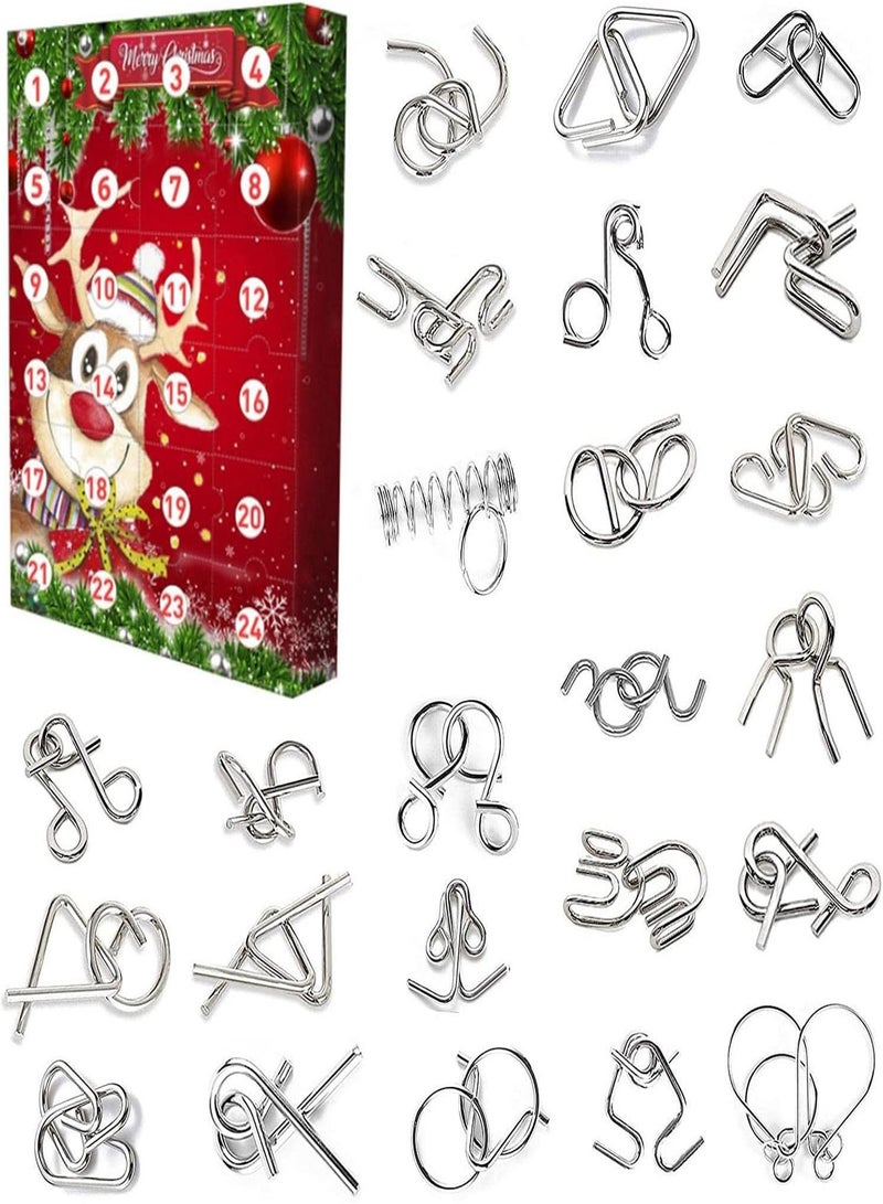 GGOOT Puzzle Games Toy Advent Calendars 2022, 24 Days Christmas Countdown Calendar Reusable, Metal Wire Puzzle Toy Set for Kids Adults, IQ Test Mind Game Brain Teaser Magic Trick Toy, Unlock Challenge Game - Image 1