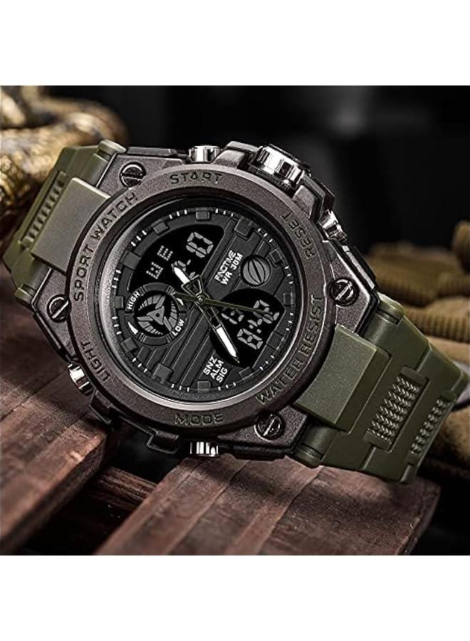 ساعات للرجال عسكرية تكتيكية رياضية ساعة توقيت LED سوداء رقمية للركض والتمرين، هدايا للأب أو الزوج - Image 2