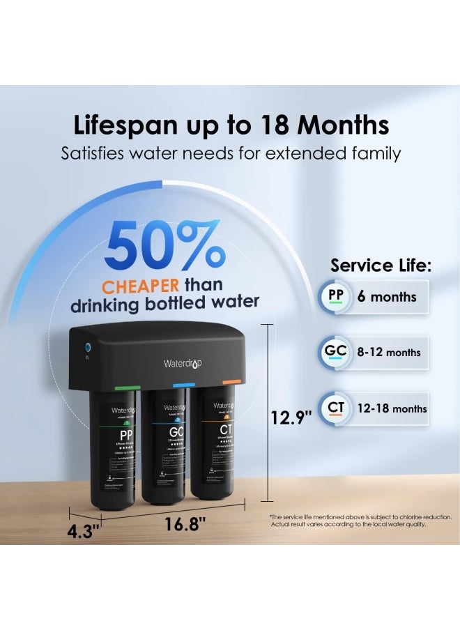 Waterdrop - Black  Tsa 3 Stage Under Sink Water Filter Direct Connect To Home Faucet Nsf/Ansi 42 Certified Element Usa Tech - Image 1