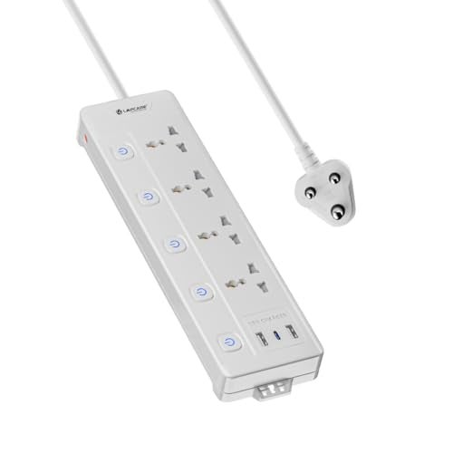 Lapcare Smart Surge Protector with Individual Switch, Extension Board, 250 Volts 4AC Socket 2500W, PD 20w & 2xUSB, 1.5M Copper Cord, Overload Protection, Safety Shutter, Durable PP Body - Image 1