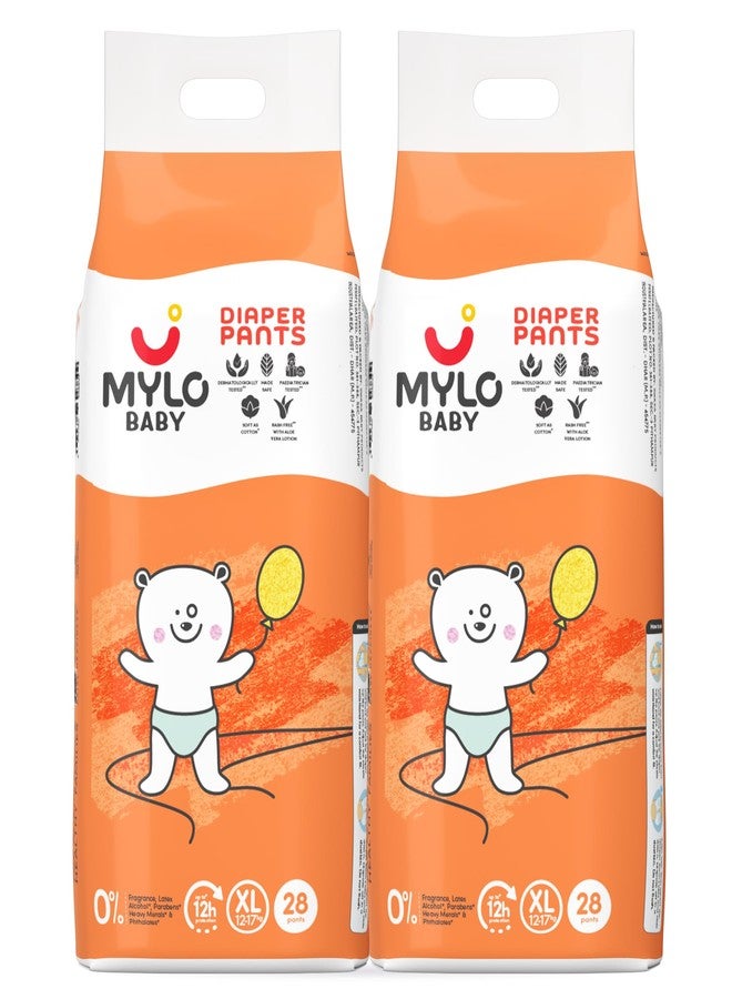 Mylo Baby Diaper Pants Extra Large (XL) Size 12-17 kgs (56 count) Leak Proof | Lightweight | Upto 12 Hours Protection | ADL Technology | with Aloe Vera Lotion (28 Count, Pack of 2) - Image 1