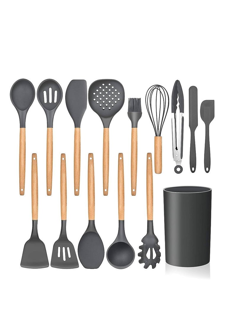 مجموعة أدوات الطبخ أسطوانية الشكل مع مقبض خشبي من 12 قطعة متعدد الألوان - Image 3