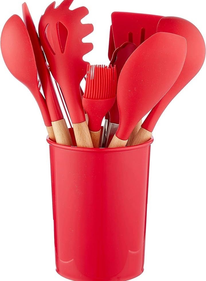 مجموعة أدوات الطبخ أسطوانية الشكل مع مقبض خشبي من 12 قطعة متعدد الألوان - Image 4