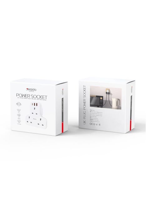 Yesido MC15 Splitter AC Multi-socket Smart Power Socket Hub With USB PD QC Fast Charging - White