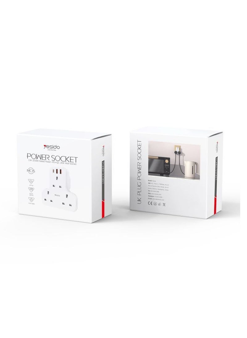 Yesido - Yesido MC15 Splitter AC Multi-socket Smart Power Socket Hub With USB PD QC Fast Charging - White - Image 1