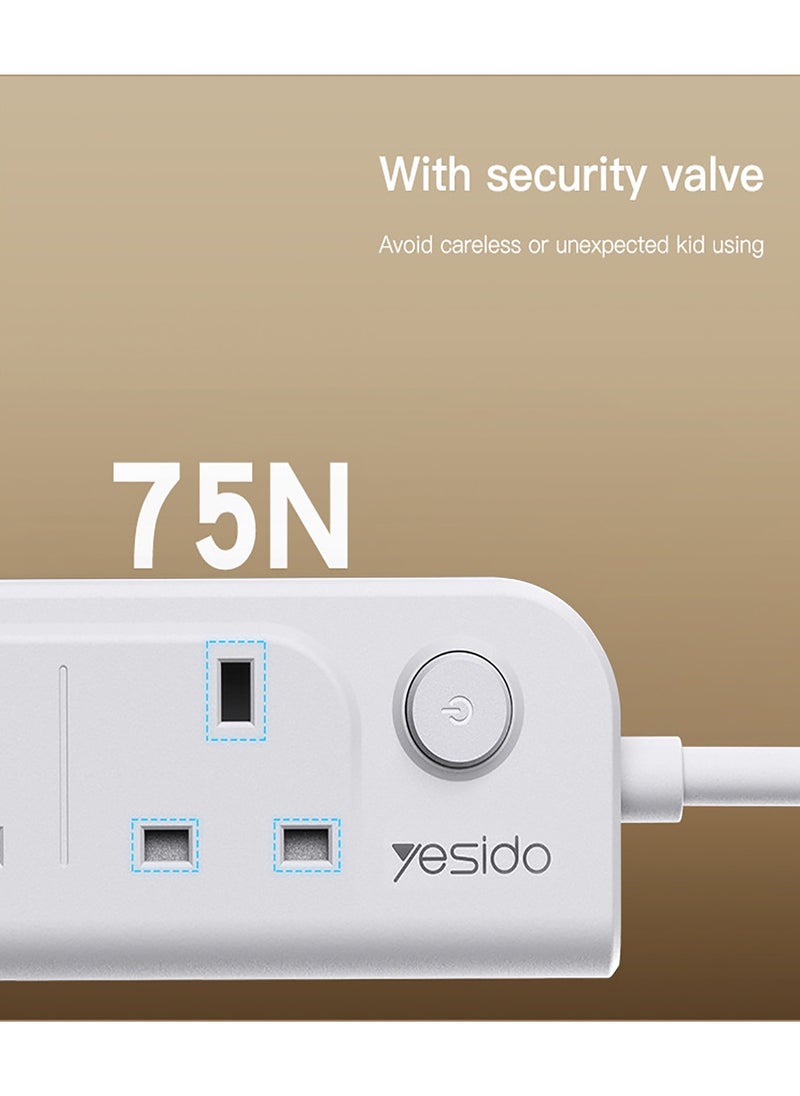 Yesido - Yesido MC15 Splitter AC Multi-socket Smart Power Socket Hub With USB PD QC Fast Charging - White - Image 1