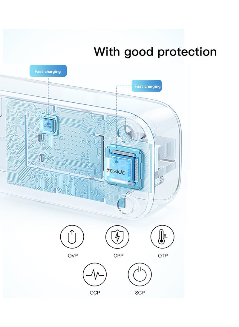 Yesido - Yesido MC15 Splitter AC Multi-socket Smart Power Socket Hub With USB PD QC Fast Charging - White - Image 1