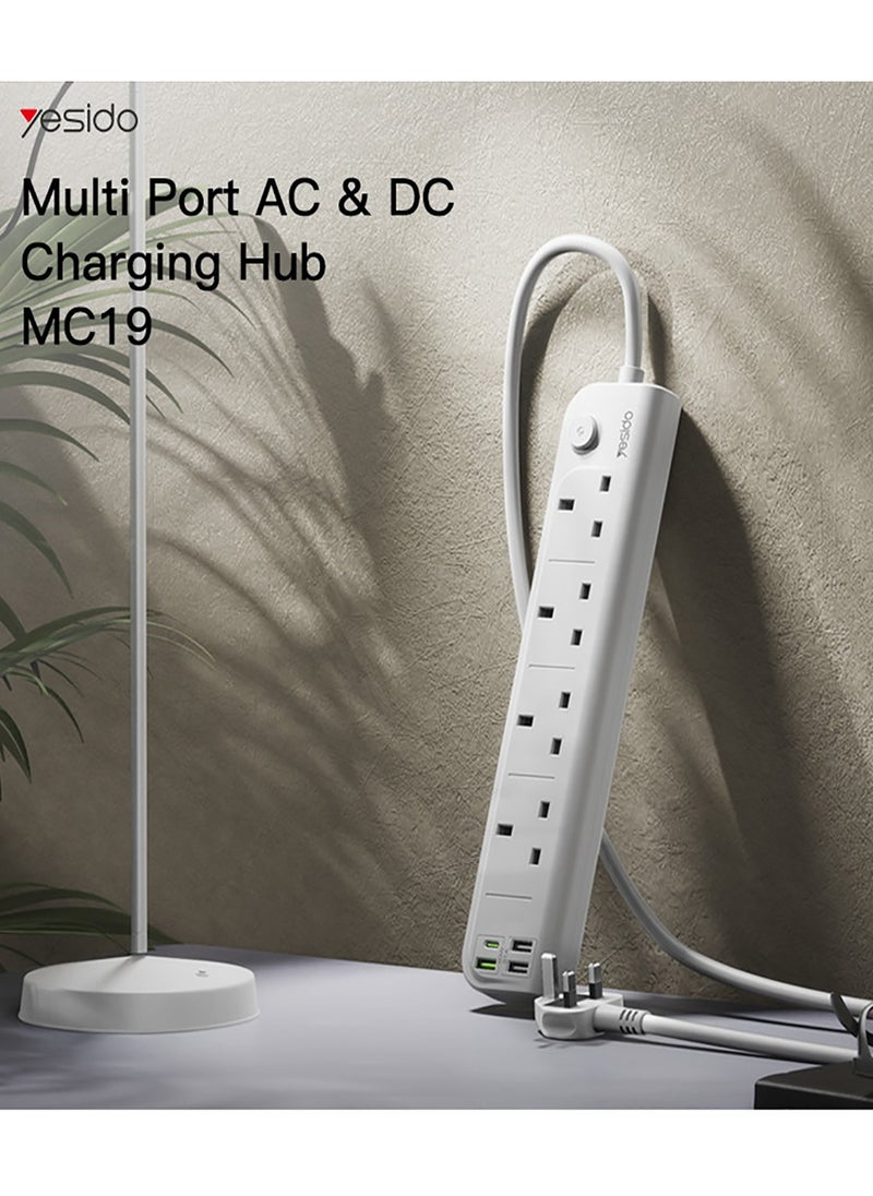 Yesido - Yesido MC15 Splitter AC Multi-socket Smart Power Socket Hub With USB PD QC Fast Charging - White - Image 1