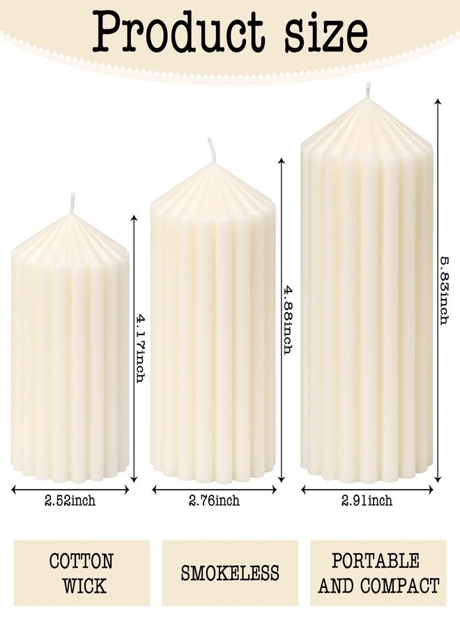 NEWLIGHTURE 3 Pack White Ribbed Pillar Candles - Soy Wax Unscented, 2.76" x4.2/4.9/5.9 in Smokeless Non Toxic Cotton Wick, Aesthetic Modern Candles for Home Decor, Dinner Table, Living Room, Housewarming Gift - Image 2