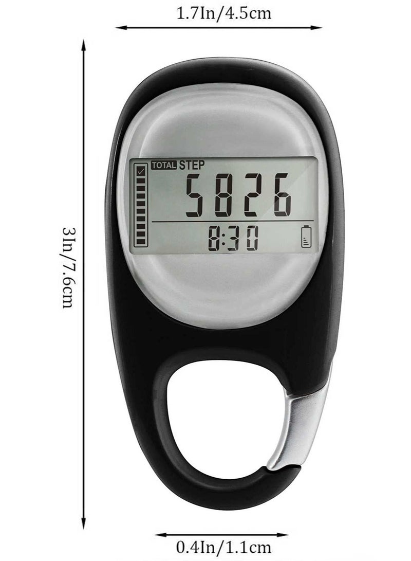 SYOSI 3D Pedometer Clip On Walking Step Counter for Men Women Kids Track Steps and Miles Km Calories Burned Activity Time 7 Days Memory Black - Image 2