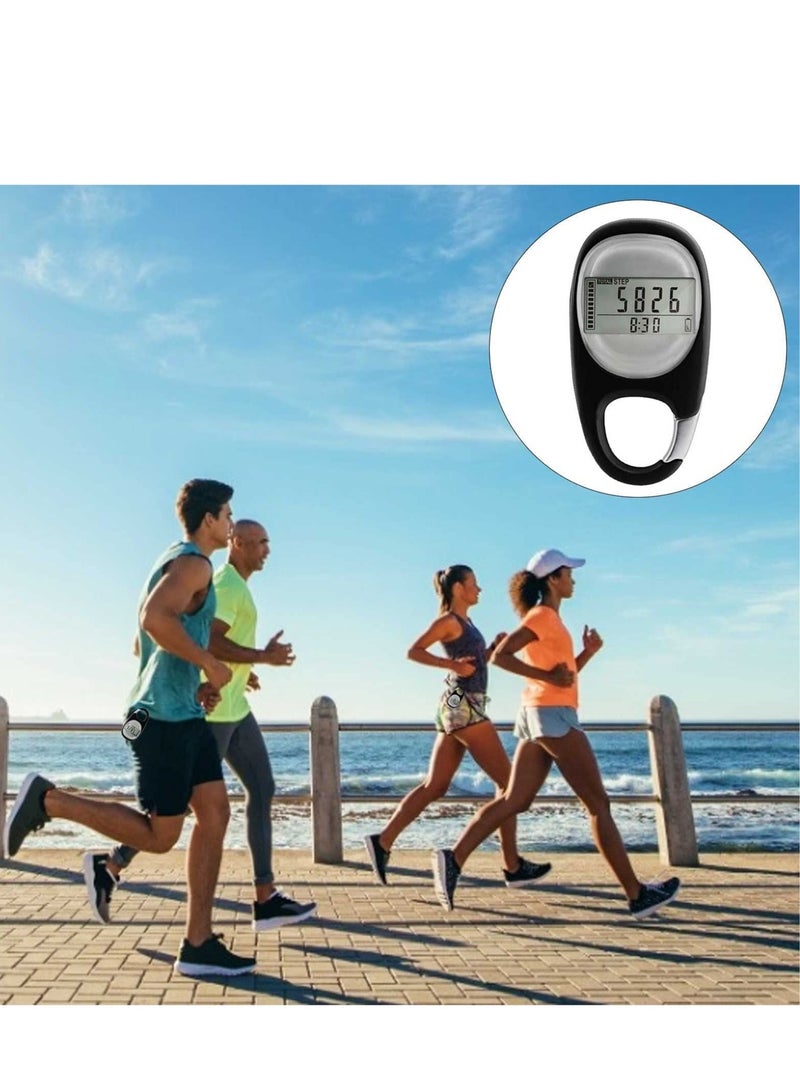 SYOSI 3D Pedometer Clip On Walking Step Counter for Men Women Kids Track Steps and Miles Km Calories Burned Activity Time 7 Days Memory Black - Image 3