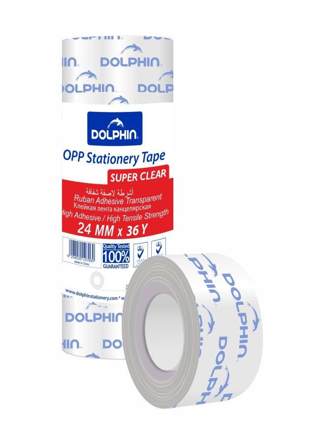 Dolphin Super Clear Adhesive Tape 24 mm × 36 Yards High Transparency for School Office & Home