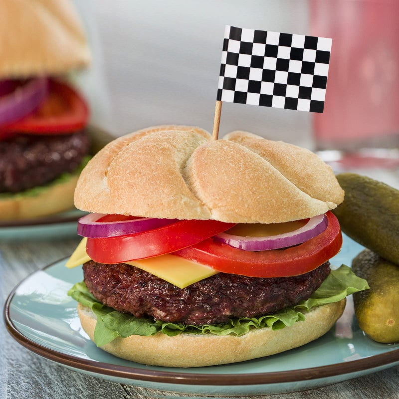 BLUETOP BLUE TOP 100 Pcs Checkered Black and White Racing Stick Flag Small Toothpick Mini Stick Cupcake Toppers Picks Party Decoration Olympic Games Celebration Cocktail picks for Party Bar Sport events. - Image 5