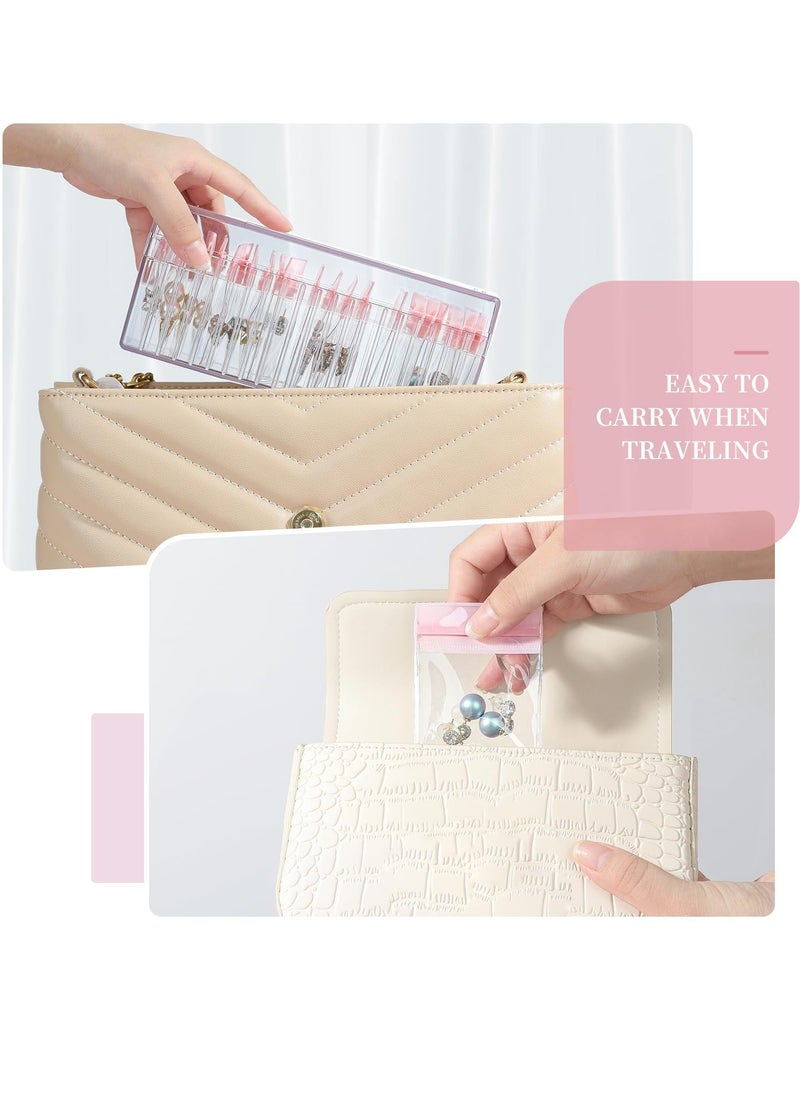 Acrylic Jewelry Box Organizer, Clear Jewelry Organizers and Storage BOX with 20 pink Portable Anti Tarnish Jewelry Bags, Travel Jewelry Case for Rings Earrings Necklaces