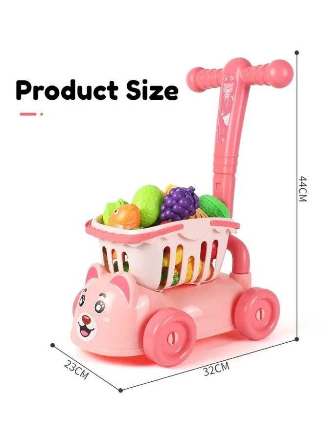 Kids Shopping Cart Trolley Play Set Mini Little Shop Shopping Trolley Toy Mini Supermarket Cart Pretend Play Set for Kids Shipping Car Play House Game Pretend Play Kitchen Game - Image 2