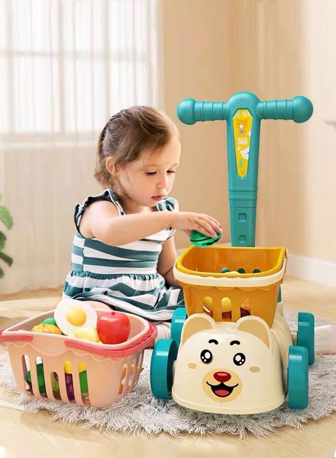Kids Shopping Cart Trolley Play Set Mini Little Shop Shopping Trolley Toy Mini Supermarket Cart Pretend Play Set for Kids Shipping Car Play House Game Pretend Play Kitchen Game - Image 1