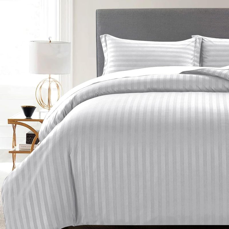 MOONLIGHT20015 Single Duvet Cover Set Reversible Stripes Satin Bedding Set with Pillowcase Soft Hypoallergenic Duvet Covers (Silver 135x200 CM) - Image 4