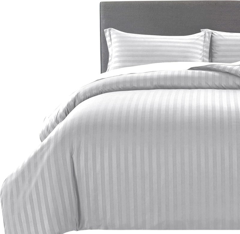 MOONLIGHT20015 Single Duvet Cover Set Reversible Stripes Satin Bedding Set with Pillowcase Soft Hypoallergenic Duvet Covers (Silver 135x200 CM) - Image 1