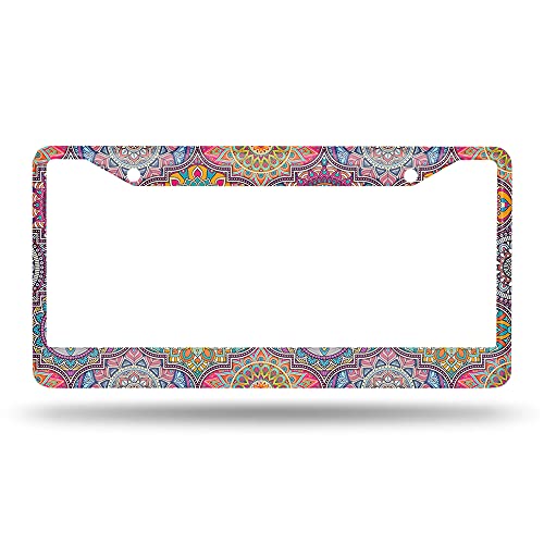 Beabes Bohemian Mandala License Plate Frame Beautiful Paisley Novelty License Plate Frame Flower Colorful License Plate Cover Car Tag Holder Metal License Plate Frame for US Vehicles Standard - Image 2