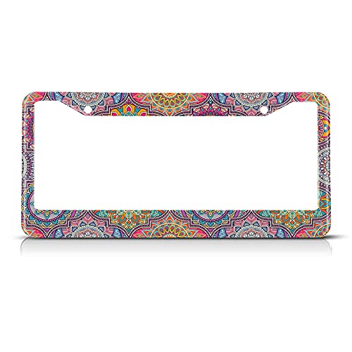 Beabes Bohemian Mandala License Plate Frame Beautiful Paisley Novelty License Plate Frame Flower Colorful License Plate Cover Car Tag Holder Metal License Plate Frame for US Vehicles Standard - Image 1