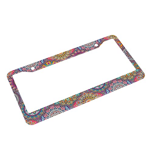 Beabes Bohemian Mandala License Plate Frame Beautiful Paisley Novelty License Plate Frame Flower Colorful License Plate Cover Car Tag Holder Metal License Plate Frame for US Vehicles Standard - Image 4