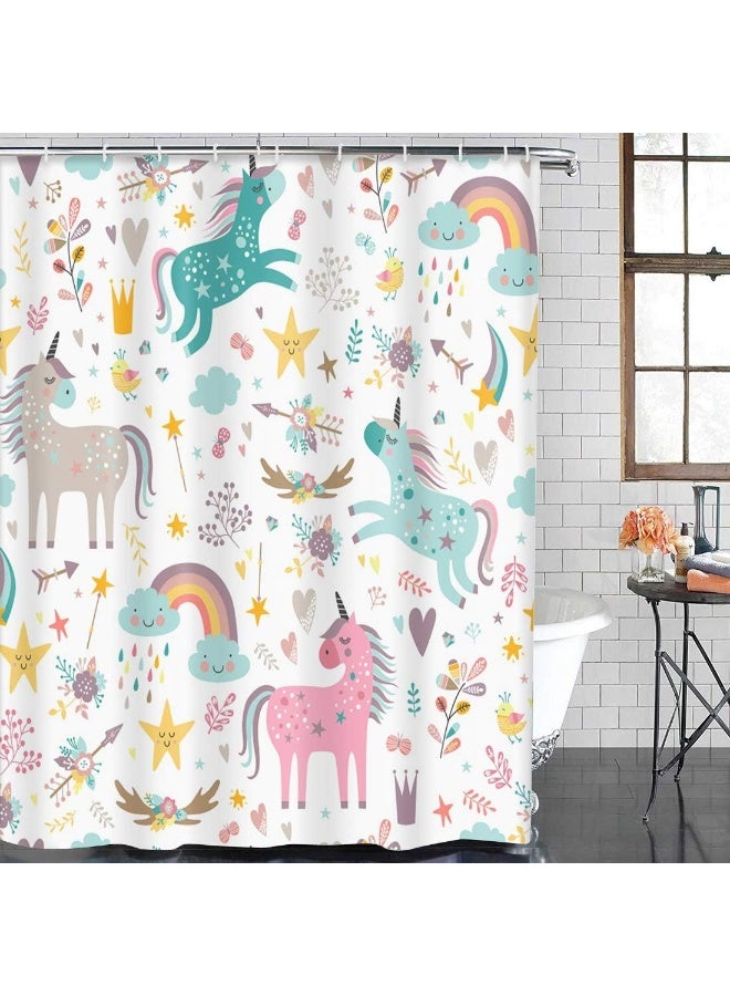 Emvency Shower Curtain Kids Rainbow Blue Pattern Unicorns Pink Baby Girl Animal Arrow Beautiful Waterproof Polyester Fabric 72 x 72 Inches Set with Hooks - Image 2
