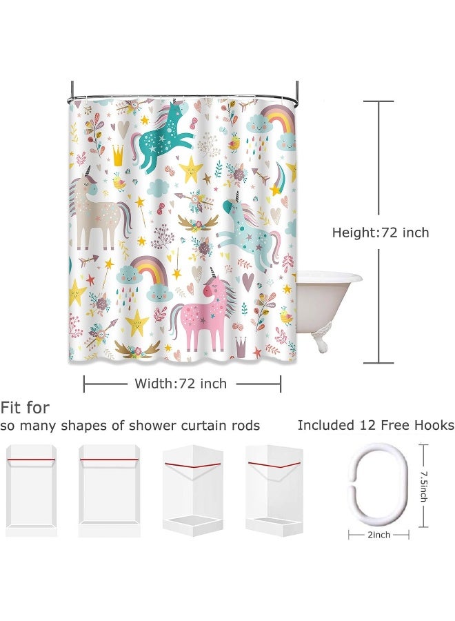 Emvency Shower Curtain Kids Rainbow Blue Pattern Unicorns Pink Baby Girl Animal Arrow Beautiful Waterproof Polyester Fabric 72 x 72 Inches Set with Hooks - Image 5