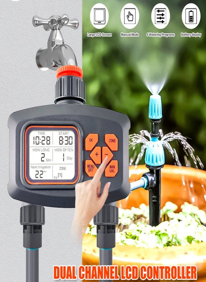 Generic Water Timer for Garden Hose Smart Sprinkler Timer 2 Outlets Large LCD Screen Programmable Irrigation Timer for Yard Lawn Automatic/Manual Outdoor Watering Timer  - Image 2