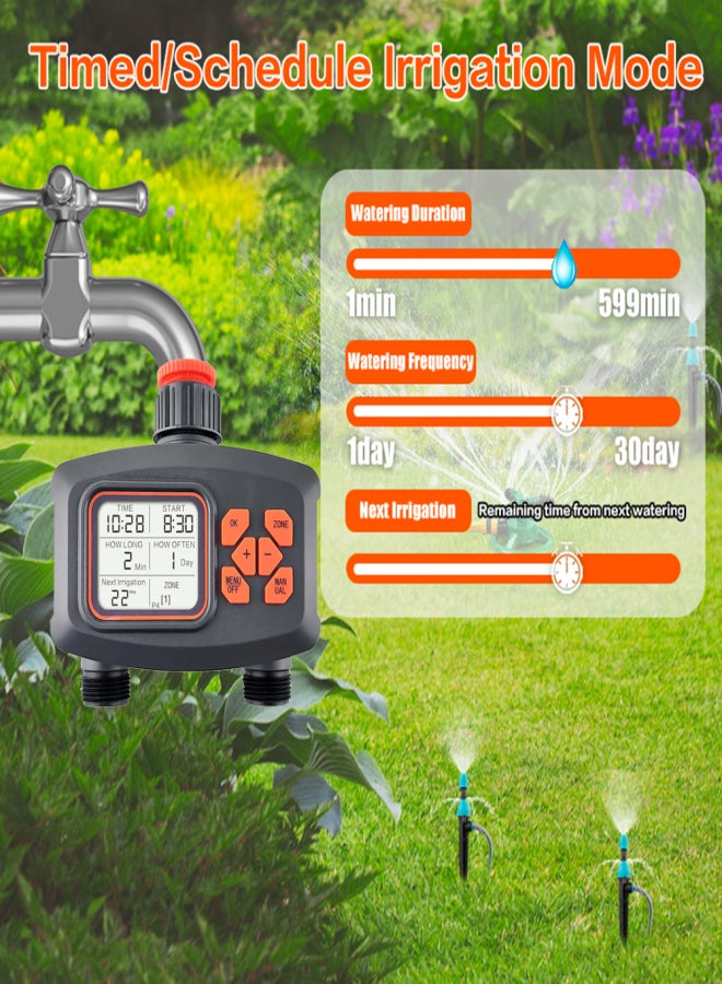 Generic Water Timer for Garden Hose Smart Sprinkler Timer 2 Outlets Large LCD Screen Programmable Irrigation Timer for Yard Lawn Automatic/Manual Outdoor Watering Timer  - Image 4
