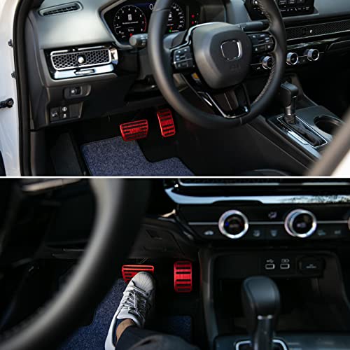 Thenice دواسات القدم المضادة للانزلاق من Thenice من الألمنيوم لنقل الحركة الأوتوماتيكي - دواسة الفرامل ودواسة التسارع بدون حفر متوافقة مع هوندا سيفيك CR-V بايلوت باسبور إنسايت أوديسي HR-V - أحمر - Image 3