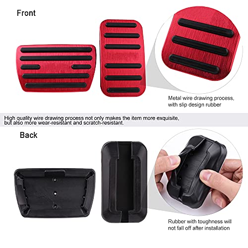 Thenice دواسات القدم المضادة للانزلاق من Thenice من الألمنيوم لنقل الحركة الأوتوماتيكي - دواسة الفرامل ودواسة التسارع بدون حفر متوافقة مع هوندا سيفيك CR-V بايلوت باسبور إنسايت أوديسي HR-V - أحمر - Image 4