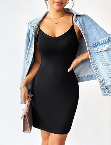 Avidlove Women Modal V Neck Nightwear Sleeveless Straight Dress Mini Full Slips Black S - Image 3