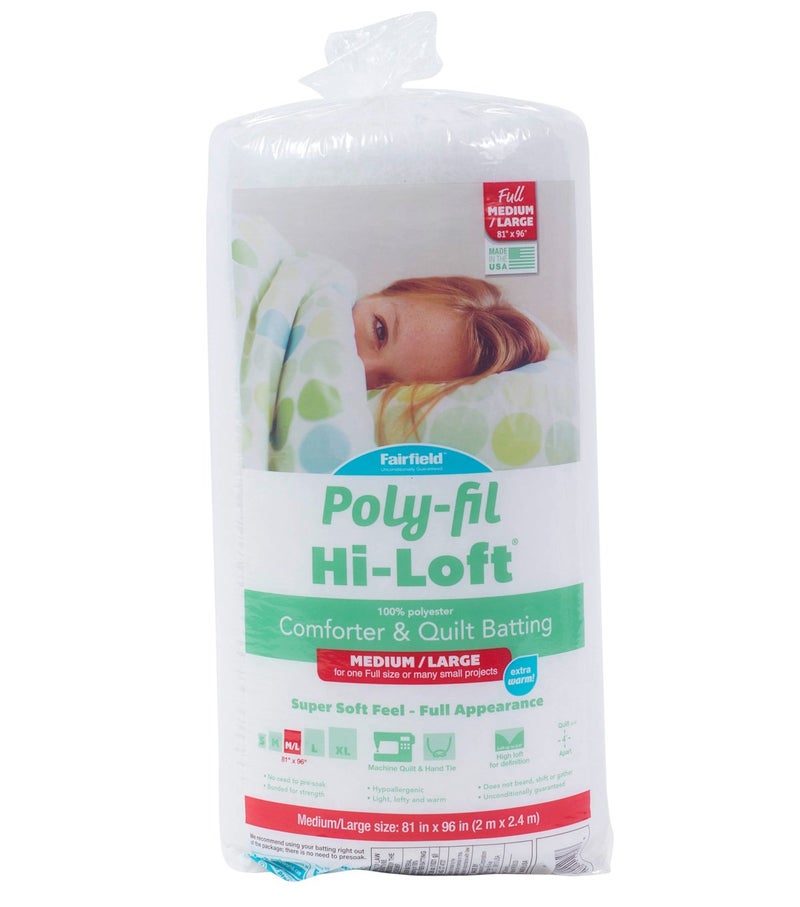 Fairfield Fairfield PolyFil HiLoft Premium Polyester Comforter  QuiltBatting for Medium and LargeSize Projects Ideal for Quilting 81 x 96 