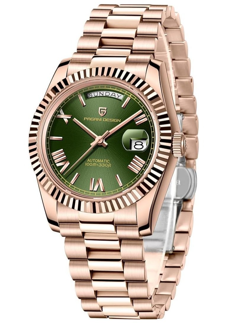 PAGANI DESIGN Men's Mechanical Automatic Watches 36MM Metal Frame Rose Gold Green Dial Stainless Steel Strap Fashion Business PD1752  - Image 1