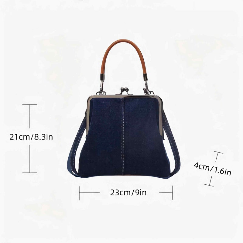 sunaeset Denim Crossbody Tote Bags For Women, Mini Blue Denim Totebag Kiss Lock Purses And Handbags Accessories - Image 5