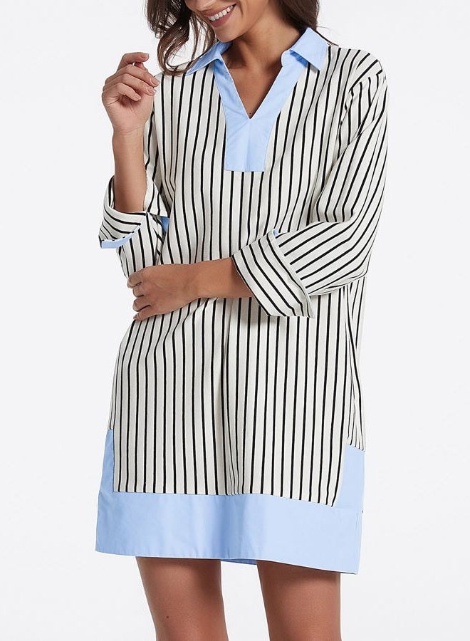 Kedera Women's Summer Striped Dress Long Sleeve V Neck Collared Shirt Mini Dresses 2025 Trendy with Side Slit, 01 Stripe, XL - Image 2