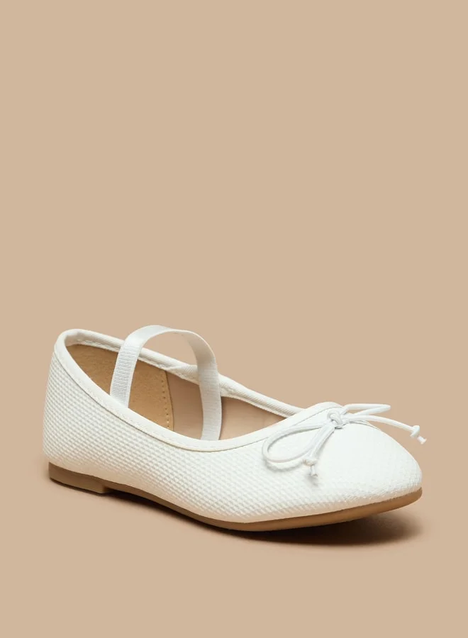 Flora Bella By Shoexpress Girl's Textured Ballerina Shoes with Elastic and Bow Detail