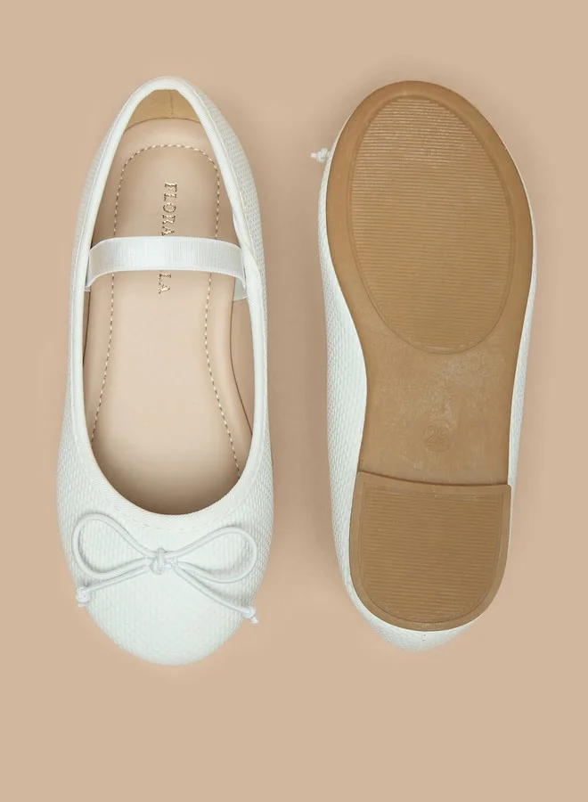 Flora Bella By Shoexpress Girl's Textured Ballerina Shoes with Elastic and Bow Detail
