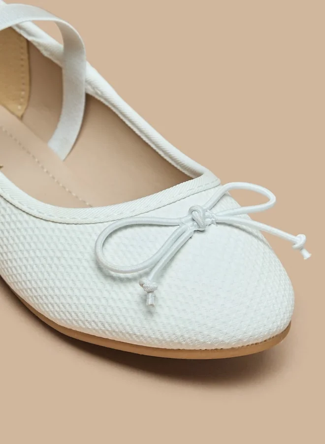 Flora Bella By Shoexpress Girl's Textured Ballerina Shoes with Elastic and Bow Detail