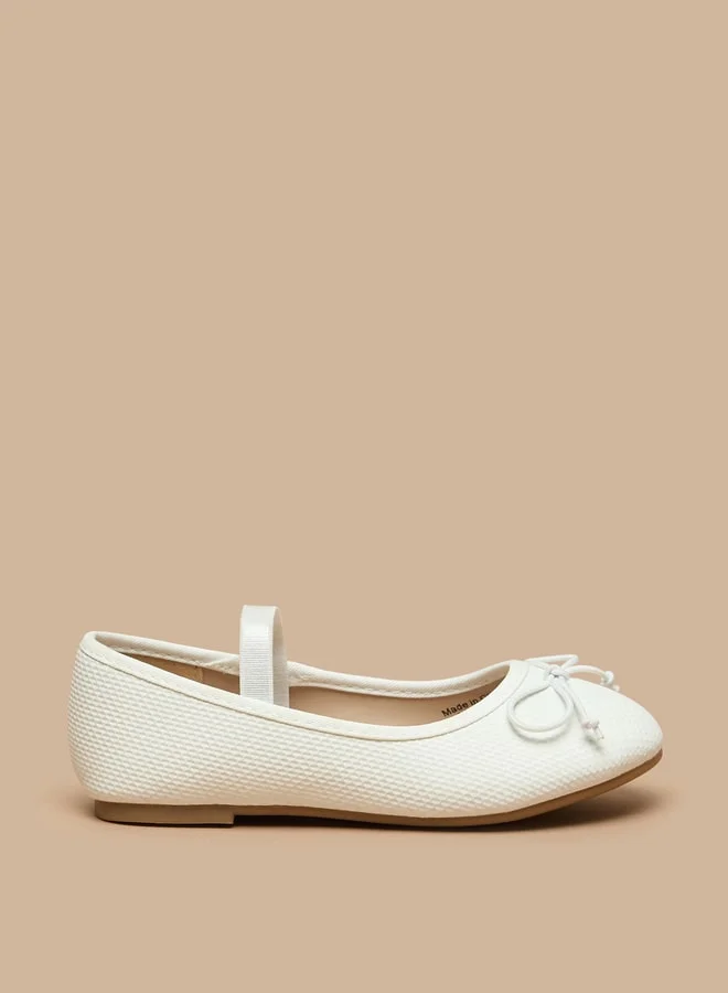 Flora Bella By Shoexpress Girl's Textured Ballerina Shoes with Elastic and Bow Detail