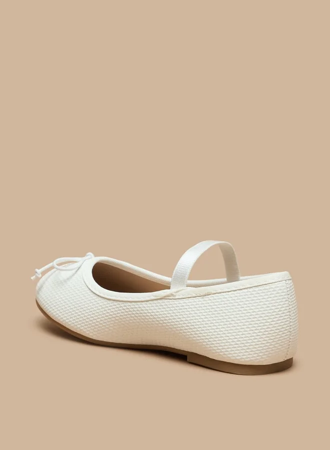 Flora Bella By Shoexpress Girl's Textured Ballerina Shoes with Elastic and Bow Detail