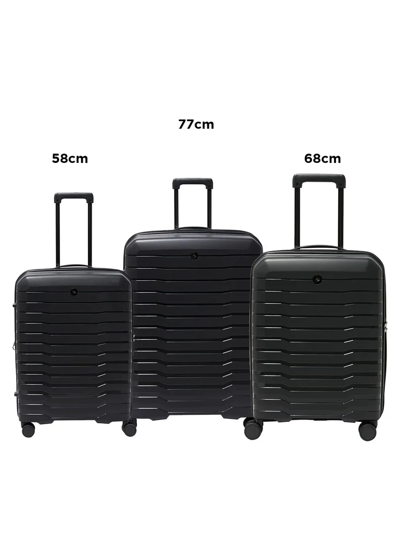 إيكولاك Lordnorth 58+68+77cm 3 Piece Set Hardcase Expandable 4 Double Wheel Luggage Trolley Set - Black