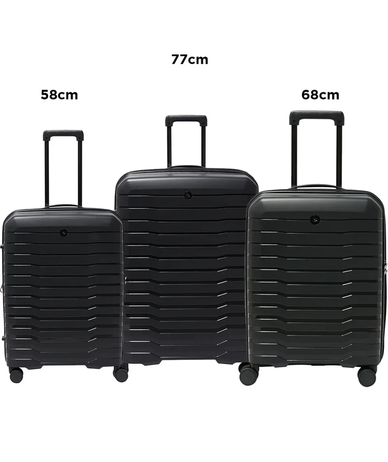 Echolac Lordnorth 3-Piece (58+68+77 Cm) Hardcase 4-Double Wheeled Expandable Luggage Trolley Set - Black