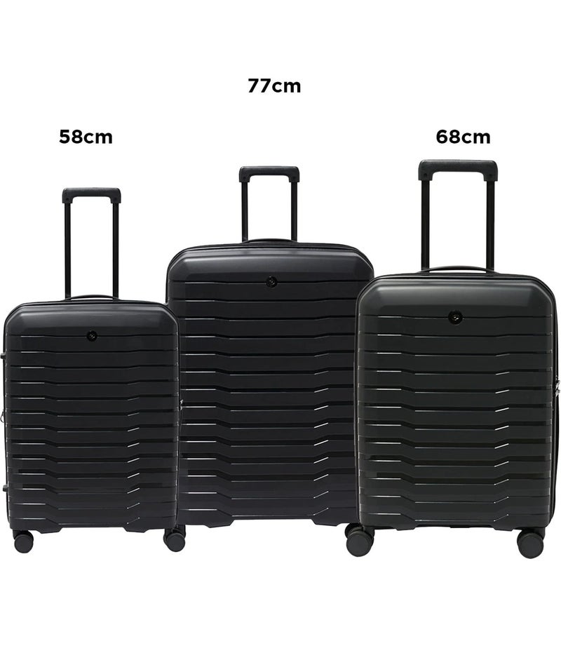 Echolac Lordnorth 3-Piece (58+68+77 Cm) Hardcase 4-Double Wheeled Expandable Luggage Trolley Set - Black - Image 2