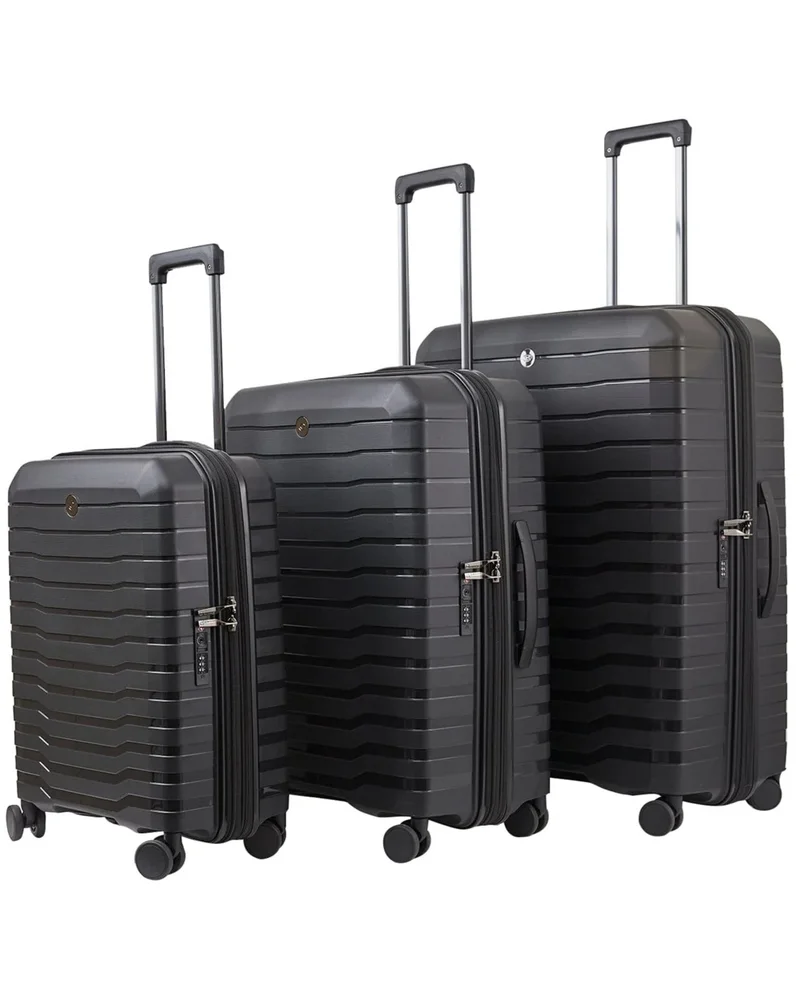 Echolac Lordnorth 3-Piece (58+68+77 Cm) Hardcase 4-Double Wheeled Expandable Luggage Trolley Set - Black
