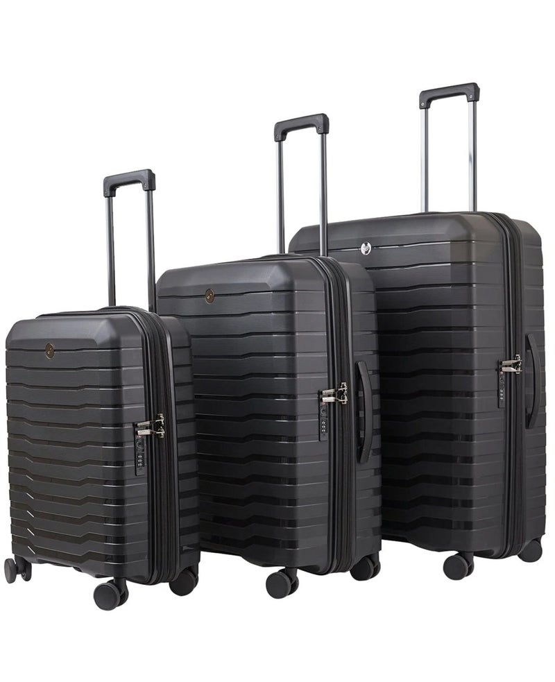 Echolac Lordnorth 3-Piece (58+68+77 Cm) Hardcase 4-Double Wheeled Expandable Luggage Trolley Set - Black - Image 1