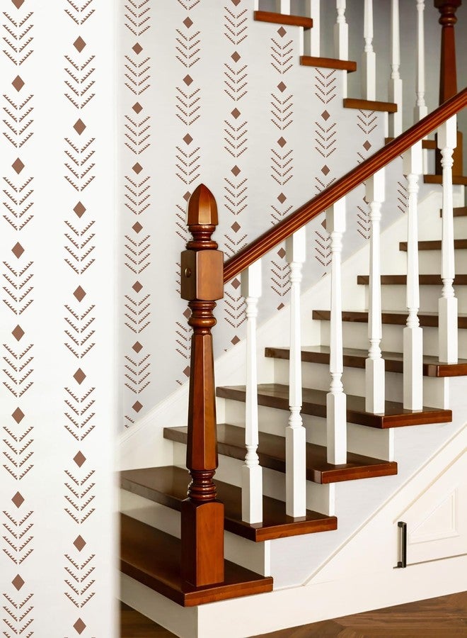 Ismoon Peel and Stick Wallpaper Boho 16.1x78.7in Modern Geometric Contact Paper Beige/Red Rusty Stick on Wall Paper Herringbone Stripes Vinyl Removable Self Adhesive Wallpaper for Cabinet Bedroom - Image 5