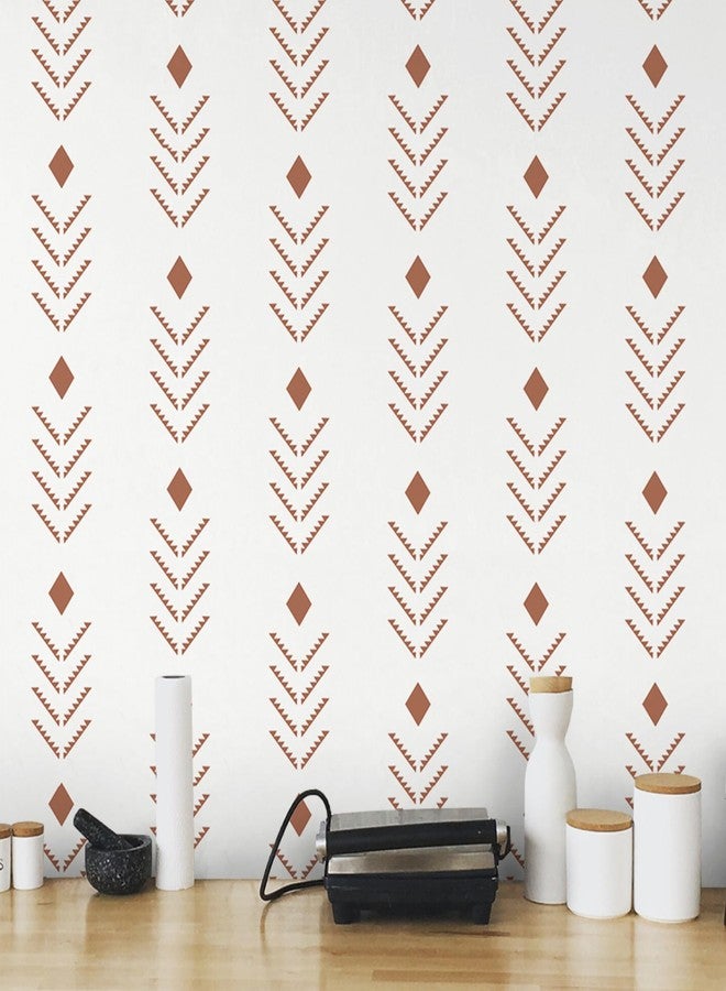 Ismoon Peel and Stick Wallpaper Boho 16.1x78.7in Modern Geometric Contact Paper Beige/Red Rusty Stick on Wall Paper Herringbone Stripes Vinyl Removable Self Adhesive Wallpaper for Cabinet Bedroom - Image 1