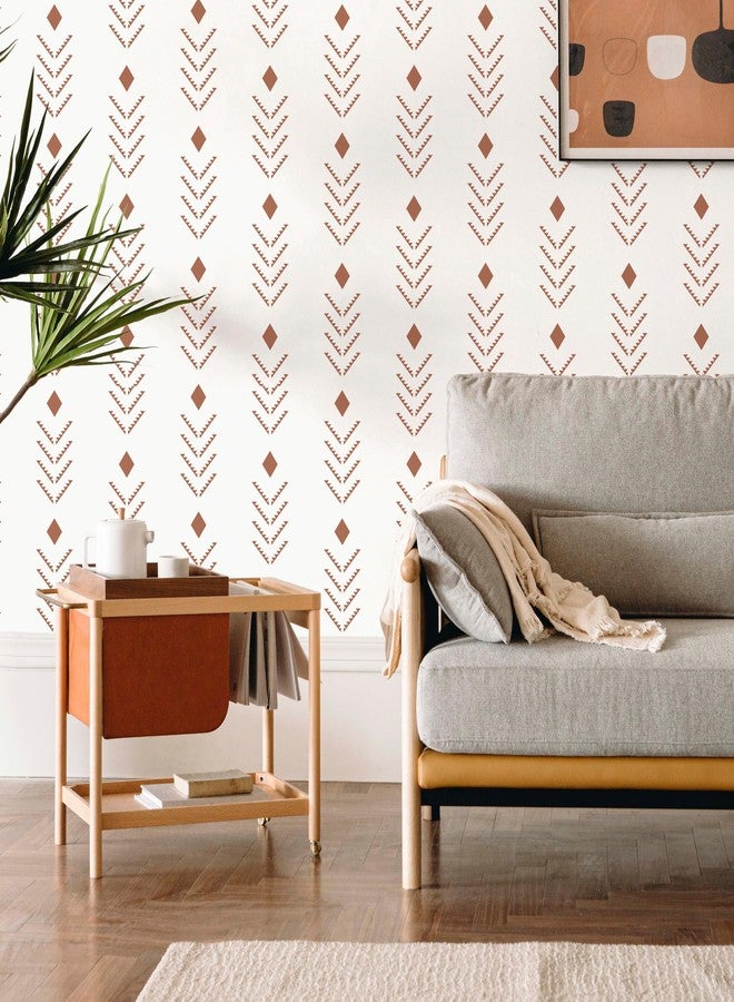Ismoon Peel and Stick Wallpaper Boho 16.1x78.7in Modern Geometric Contact Paper Beige/Red Rusty Stick on Wall Paper Herringbone Stripes Vinyl Removable Self Adhesive Wallpaper for Cabinet Bedroom - Image 2