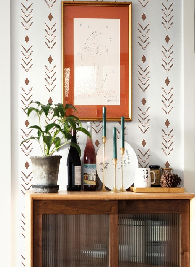 Ismoon Peel and Stick Wallpaper Boho 16.1x78.7in Modern Geometric Contact Paper Beige/Red Rusty Stick on Wall Paper Herringbone Stripes Vinyl Removable Self Adhesive Wallpaper for Cabinet Bedroom - Image 4